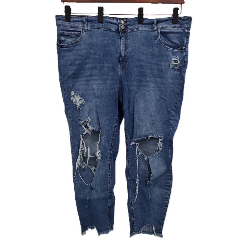 Vanilla Star Womens High Rise Skinny Jeans Size 24W Distressed Med Wash Stretch